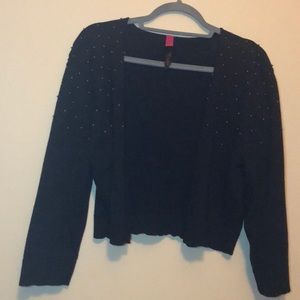 Pure Energy Black Cropped Sweater with Gold Beads